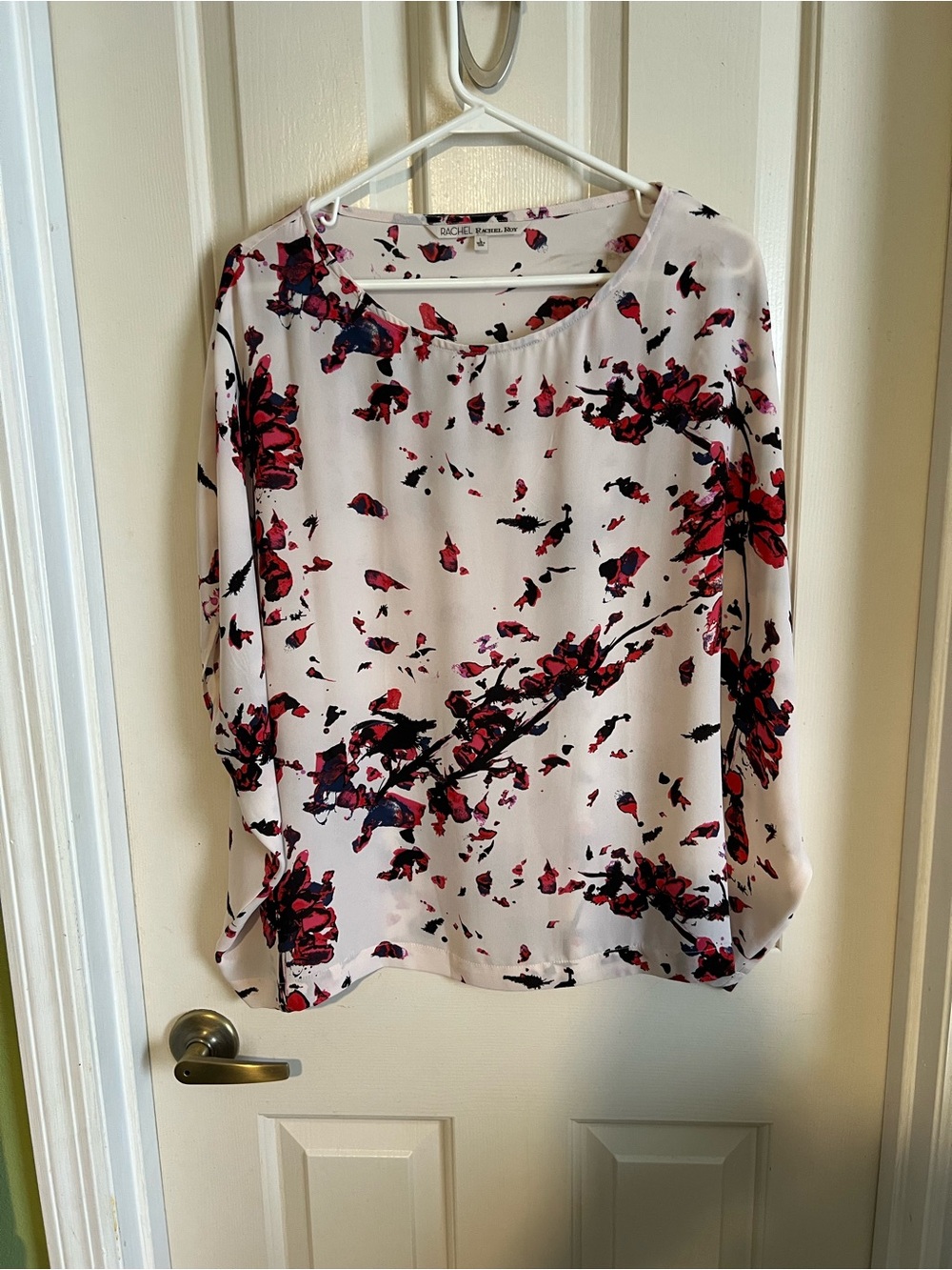 RACHEL Rachel Roy White Blouse with Red & Black Floral Print